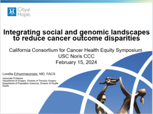 Integrating social and genomic landscapes to reduce cancer outcome disparities slide deck cover